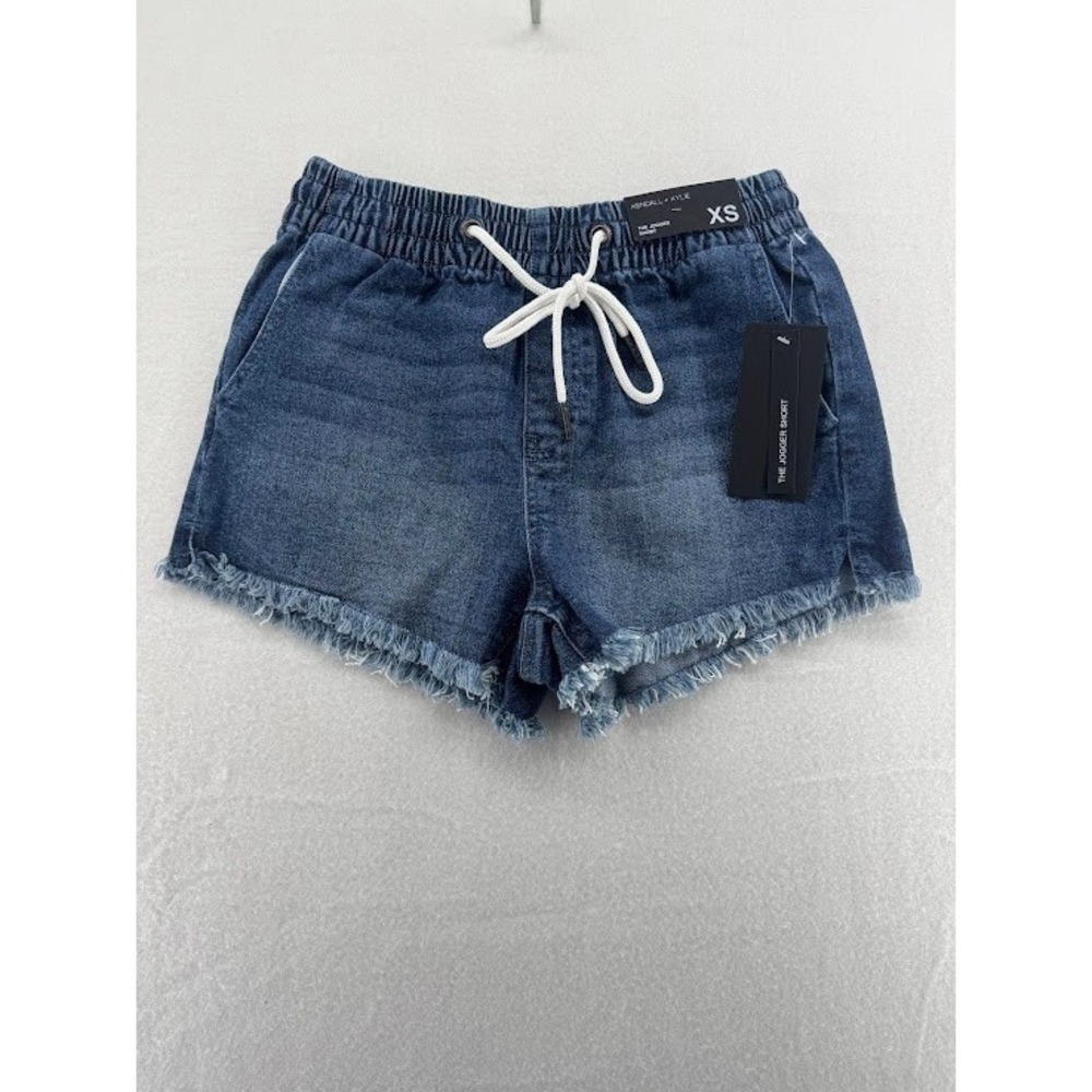 NWT Kendall + Kylie Jogger Shorts Denim Juniors Size XS Raw Hem Drawstring